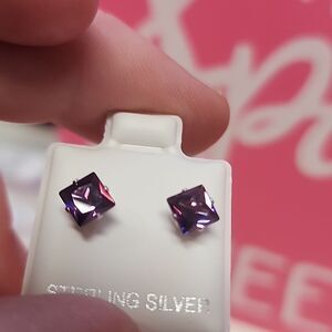 Amethyst CZ Square Fauceted earings on 925 sterling silver posts NWT